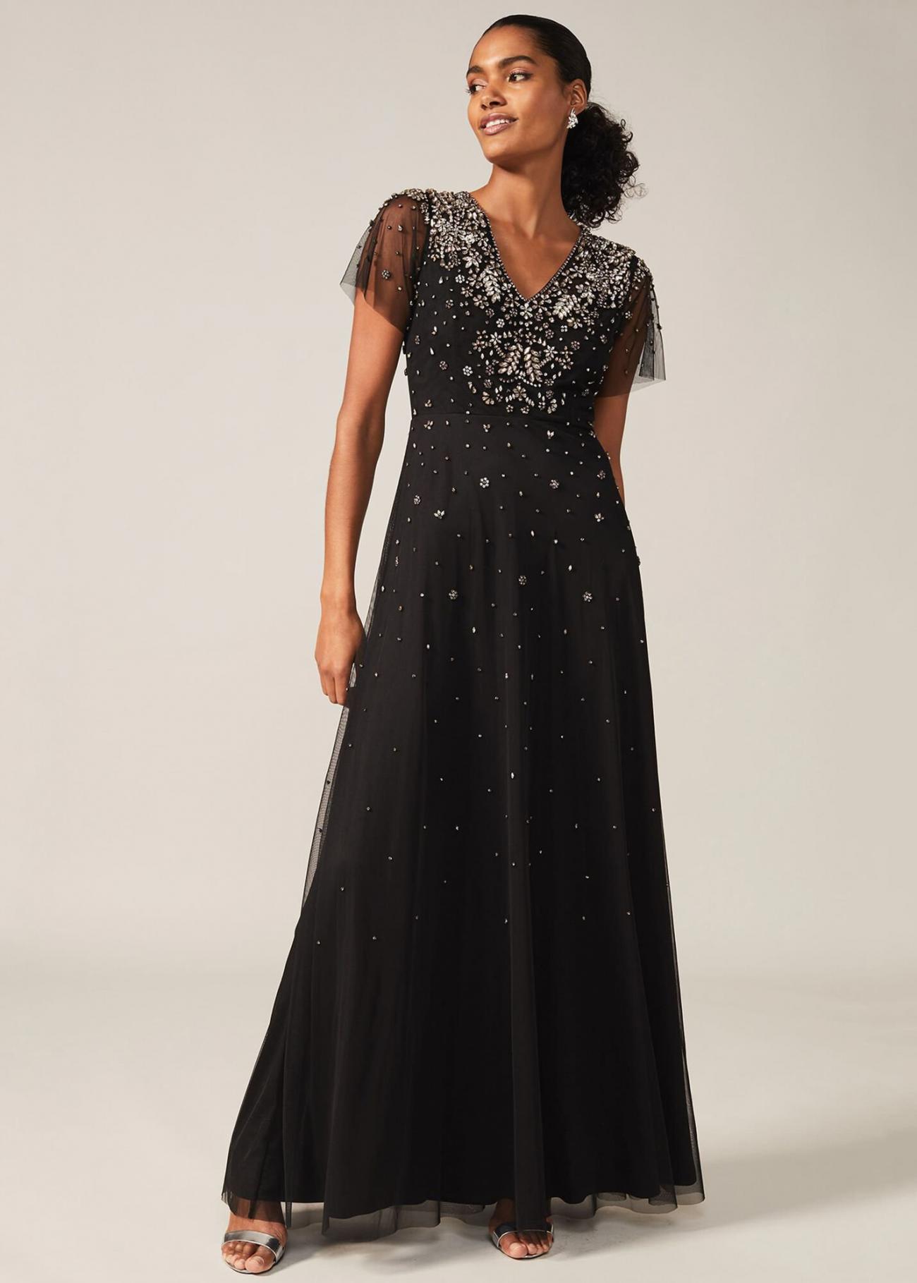 Phase Eight Pascale Jewelled Tulle Dress Black | Womens Black Tie